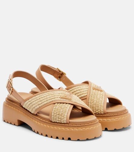 Logo crochet and leather platform sandals - Prada - Modalova