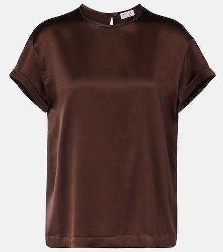 Monili silk-blend satin T-shirt - Brunello Cucinelli - Modalova