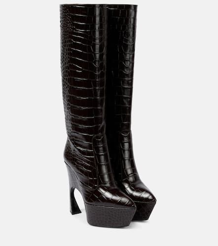 Croc-effect leather platform knee-high boots - Victoria Beckham - Modalova