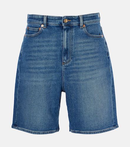 Leather-trimmed denim Bermuda shorts - Valentino - Modalova