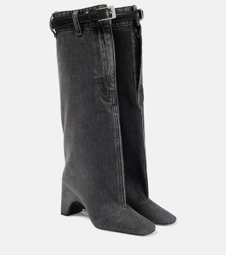 Leather-trimmed denim knee-high boots - Coperni - Modalova