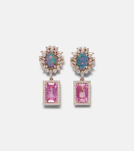 Kt rose drop earrings with diamonds, sapphire and opal - Suzanne Kalan - Modalova