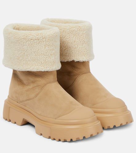 H619 faux shearling-trimmed suede ankle boots - Hogan - Modalova