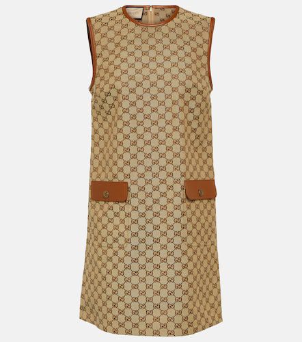 Vestido corto de lona con piel y GG - Gucci - Modalova