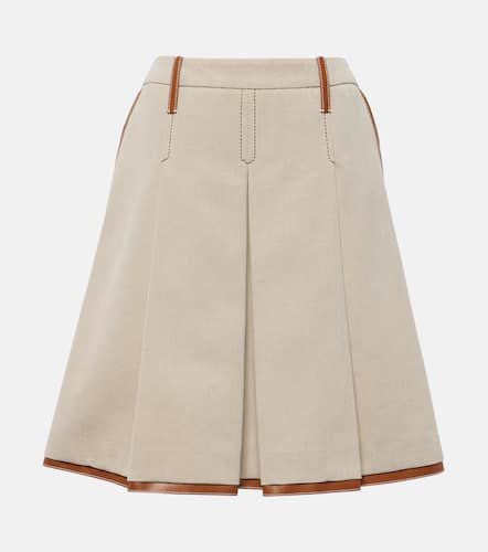 Leather-trimmed jacquard canvas midi skirt - Miu Miu - Modalova