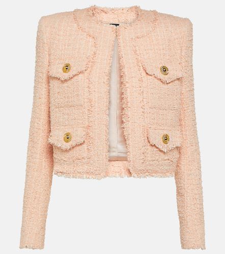 Chaqueta cropped de tweed con flecos - Balmain - Modalova