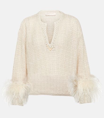 VGold feather-trimmed lamÃ© sweater - Valentino - Modalova