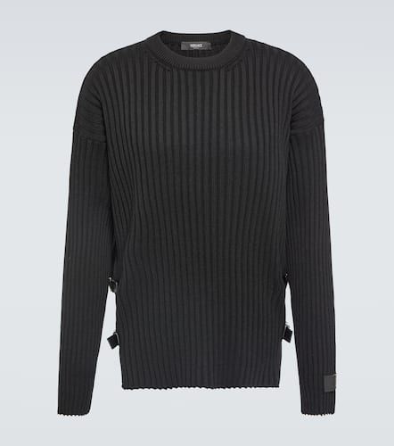 Leather-trimmed knit wool sweater - Versace - Modalova
