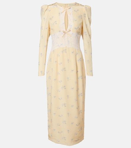Abito midi in seta floreale con pizzo - Alessandra Rich - Modalova
