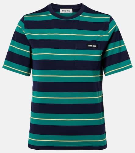 Logo striped cotton jersey T-shirt - Miu Miu - Modalova