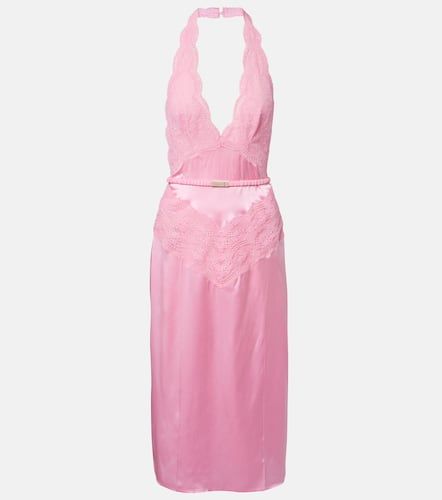 Robe midi en satin de soie et dentelle - Gucci - Modalova