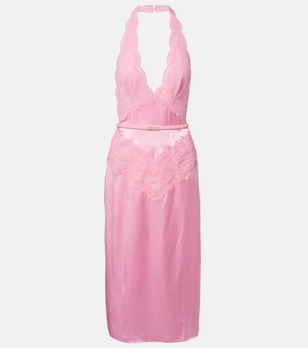 Vestido midi de satén de seda con encaje - Gucci - Modalova