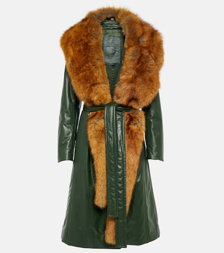 Faux fur-trimmed leather coat - Burberry - Modalova