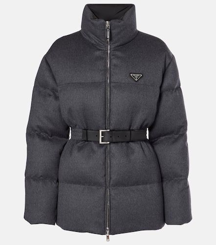 Leather-trimmed wool puffer jacket - Prada - Modalova