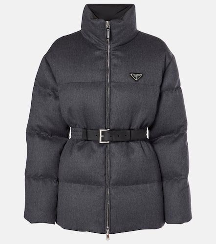 Wattierte Jacke aus Wolle mit Leder - Prada - Modalova