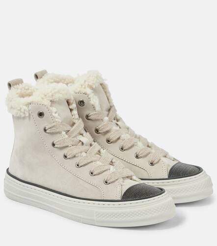 Sneakers in suede con shearling - Brunello Cucinelli - Modalova