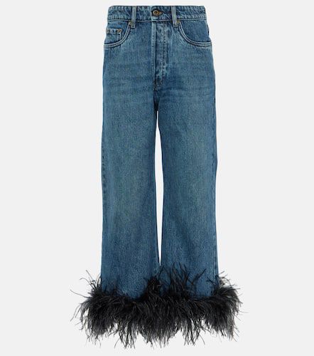 Feather-trimmed straight jeans - Miu Miu - Modalova