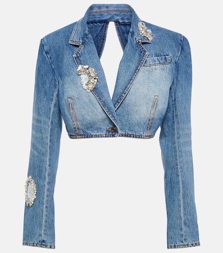 Blazer cropped in denim con cristalli - Area - Modalova