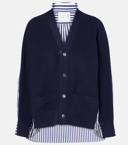 Cardigan in cotone a righe con popeline - Sacai - Modalova