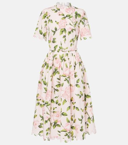 Robe midi en coton mélangé à fleurs - Oscar de la Renta - Modalova