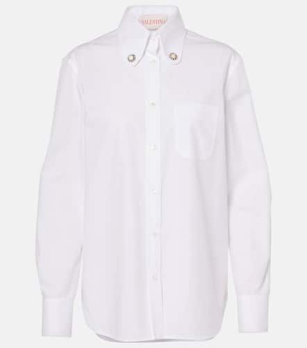 Faux pearl-embellished cotton poplin shirt - Valentino - Modalova