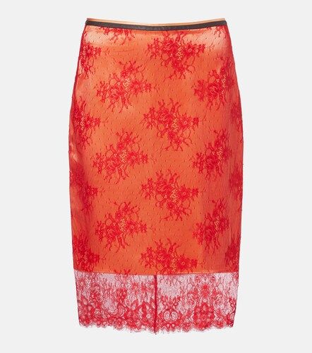 Embroidered leather-trimmed lace midi skirt - Jacques Wei - Modalova