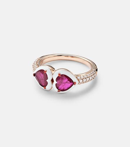 Ring aus 18kt Roségold mit Emaille, Diamanten und Rubinen - Kamyen - Modalova