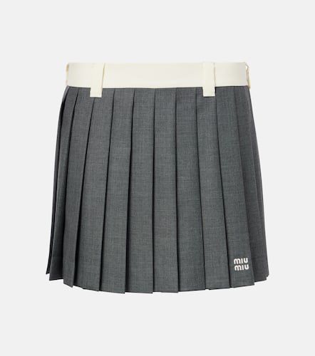 Pleated wool grisaille miniskirt - Miu Miu - Modalova