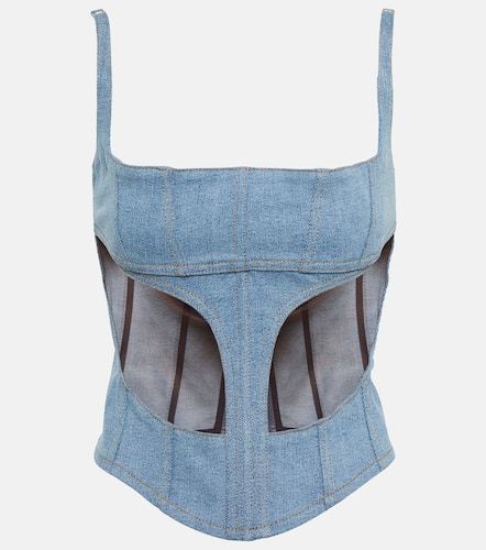 Mugler Bustier di jeans con mesh - Mugler - Modalova