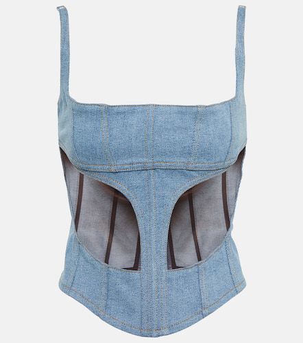 Mugler Top aus Denim und Mesh - Mugler - Modalova