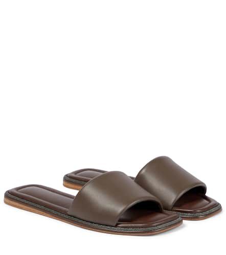 Embellished leather slides - Brunello Cucinelli - Modalova