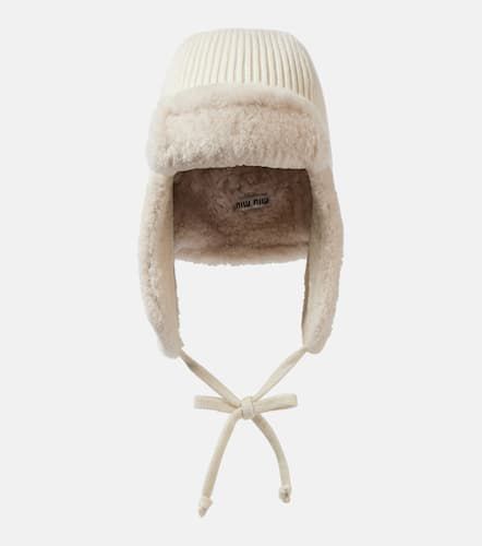 Cappello in lana e cashmere con shearling - Miu Miu - Modalova