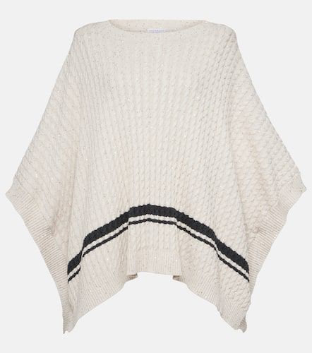 Sequined cable-knit cotton-blend poncho - Brunello Cucinelli - Modalova