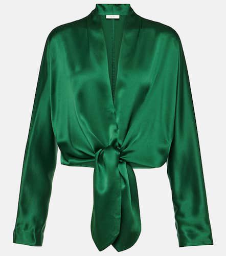 One-shoulder silk satin top in green - The Sei