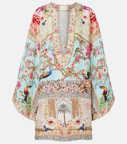 Caftán de lino estampado adornado - Camilla - Modalova