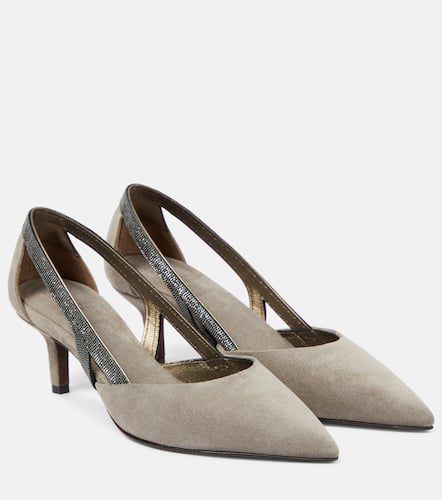 Verzierte Slingback-Pumps aus Veloursleder - Brunello Cucinelli - Modalova