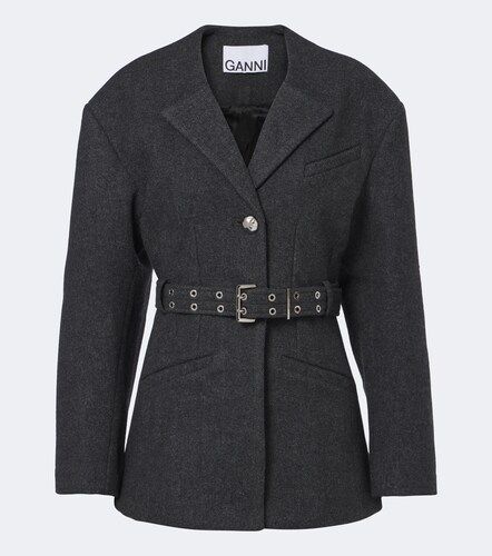 Belted wool and cashmere-blend blazer - Ganni - Modalova