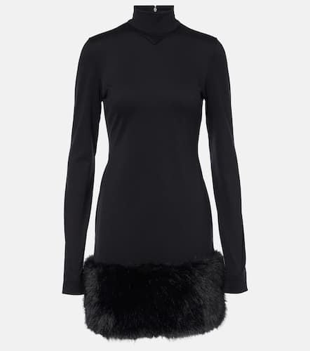 Faux fur-trimmed turtleneck jersey minidress - Prada - Modalova