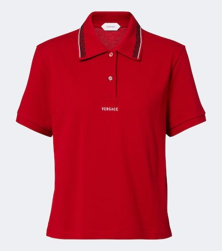 Polo Greca in piqué di cotone - Versace - Modalova