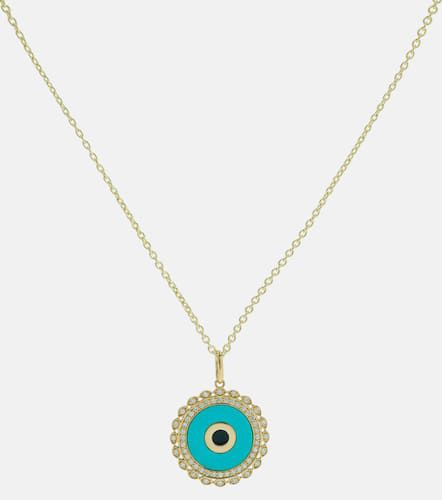 Large Evil Eye 14kt chain necklace with diamonds and turquoise - Sydney Evan - Modalova