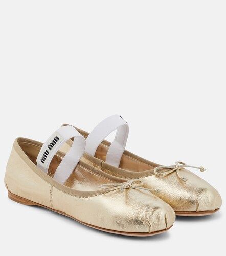 Miu Miu Bailarinas de piel con logo - Miu Miu - Modalova