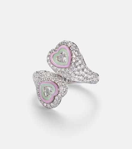 Gemini Heart 18kt white gold and enamel ring with diamonds - Kamyen - Modalova