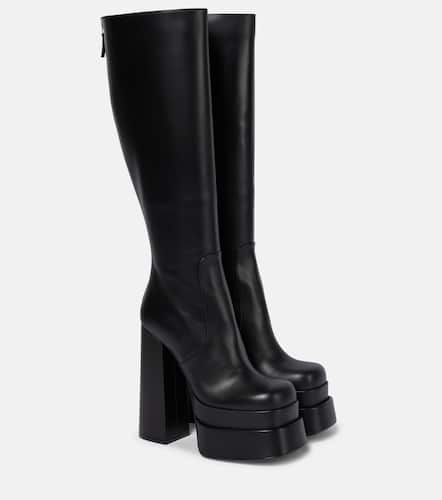 Leather platform knee-high boots - Versace - Modalova