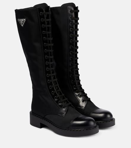 Re-Nylon and leather knee-high boots - Prada - Modalova