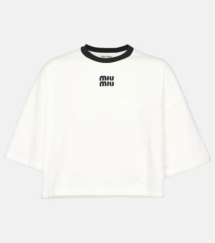 Camiseta cropped de algodón con logo - Miu Miu - Modalova