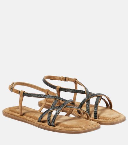 Monili-embellished suede sandals - Brunello Cucinelli - Modalova