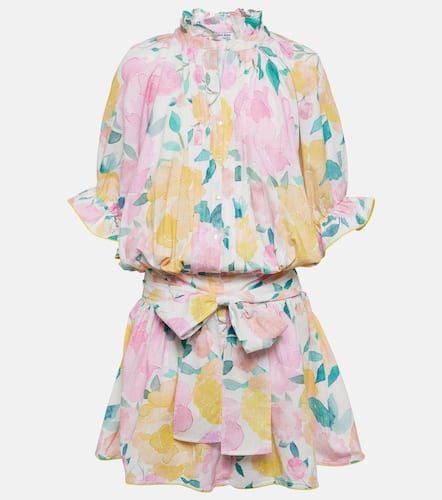 Vestido corto de algodón y lino floral - Juliet Dunn - Modalova