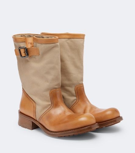 Leather and canvas biker boots - Prada - Modalova