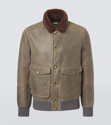 Giacca blouson in pelle con shearling - Brunello Cucinelli - Modalova