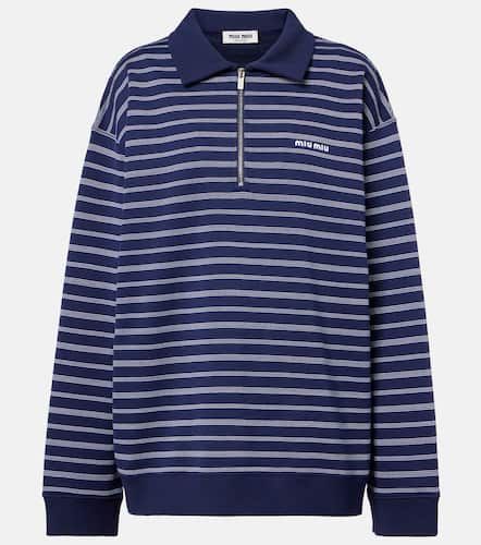 Striped cotton half-zip polo shirt - Miu Miu - Modalova